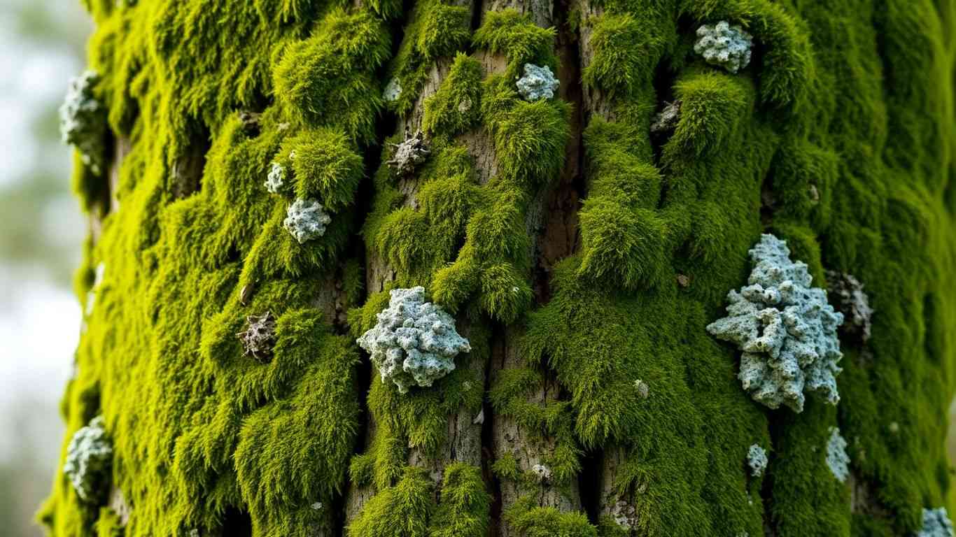 moss and lichen on a tree trunk