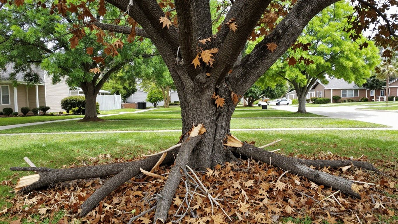 A tree with its branches being broken