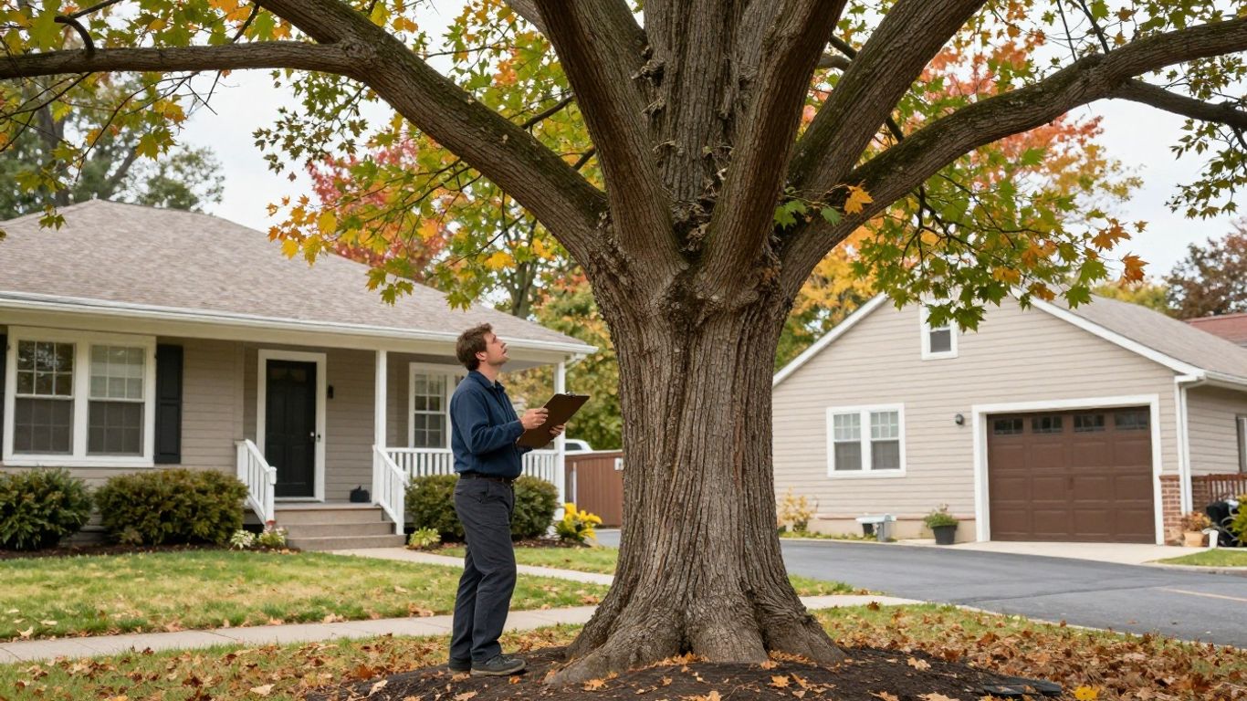 Arborist examining mature Ottawa tree