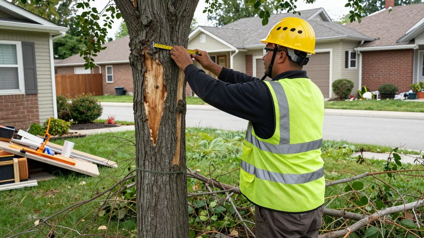 Arborist measuring tree trunk near Ottawa home